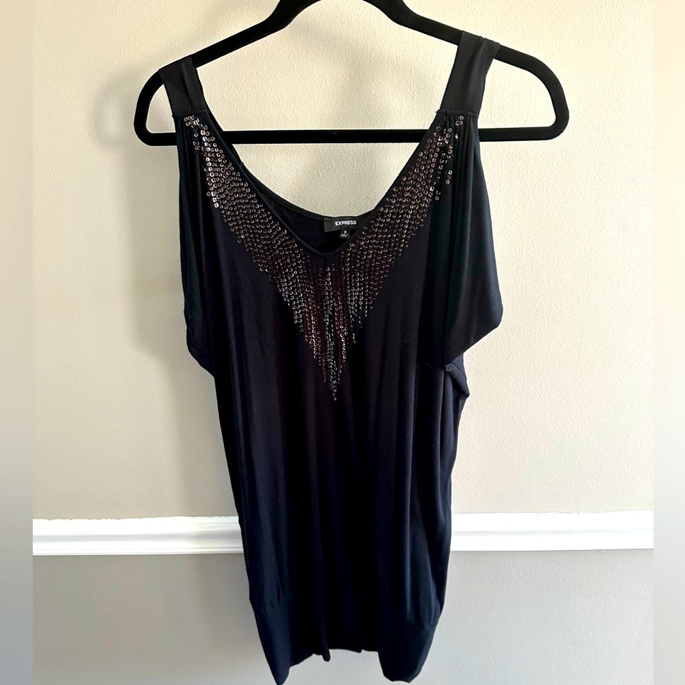 Express Sequin Embellished Cold Shoulder Mini Dress